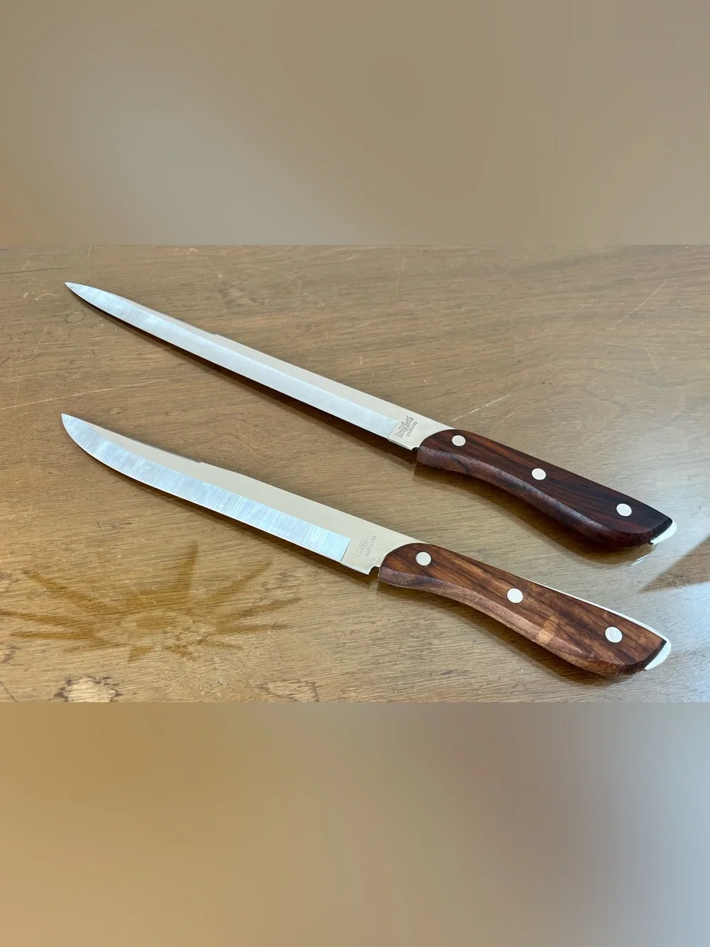 Vintage RS Carving Knife Set Stainless Steel Japan 8” & 10.5” Mid Century Knives